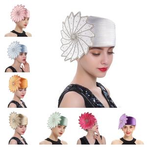 قبعة الكنيسة الأكثر شهرة مصنوعة من قماش الساتان الفاخر قبعة الزفاف الفريدة للتصوير الفوتوغرافي قبعة رائعة رسمية جذابة للزهور قبعة علوية للسيدات - Product Image 5