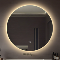 Miroir de salle de bain rond mural à écran tactile éclairé anti-buée avec LED pour fixation murale