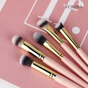 Vonira Beauty Luxury Professional 27 pezzi Set di pennelli per trucco rosa Set di pennelli per trucco vegano senza crudeltà in rame oro 24 carati