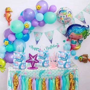 Nouveaux sacs en papier kraft blanc avec poignée, thème sirène, sac cadeau pour bonbons, décoration de fête - Product Image 5