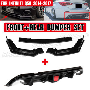Car Front+Rear Bumper Lip Set <b>Diffuser</b> Spoiler Guard Apron W/ <b>LED</b> Brake Light for Infiniti Q50 Standard/Sports Version 2014-2017 - Product Image 1