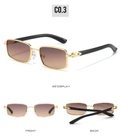 LBAshades 5603 Lunettes de soleil rectangulaires classiques, monture en métal, or noir, lunettes vintage, UV400, lunettes carrées étroites pour hommes et femmes