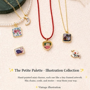 La Paleta Pequeña |   Charm Vintage Pintado a Mano Chapado en Oro de 18K para la Creación de Joyería |   Colgante Artístico en Miniatura con Diseño de Animales y Flores - Product Image 6