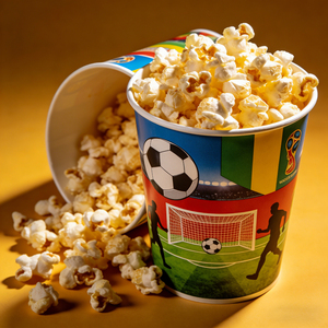 ถังกระดาษใส่ป๊อปคอร์นแบบใช้ซ้ำได้ พิมพ์ลายธีมฟุตบอลตามสั่ง ขนาดเล็ก สำหรับโปรโมชั่นเชิงพาณิชย์ ขายส่ง - Product Image 1