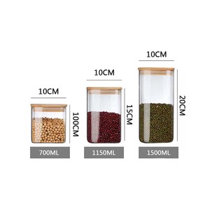 Vuông nhà bếp thực phẩm lưu trữ lọ thủy tinh handmade Borosilicate <span class=keywords><strong>Glass</strong></span> container sinh thái thân thiện kín lọ thủy tinh với nắp tre - Product Image 3