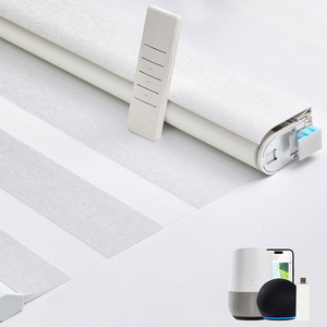 Persianas Zebra Motorizadas Eléctricas Persilux Sin Perforación, Automáticas con Control Remoto, 65% de Oscurecimiento, Doble Capa, <span class=keywords><strong>Tela</strong></span> de Poliéster Blanca para Privacidad - Product Image 1