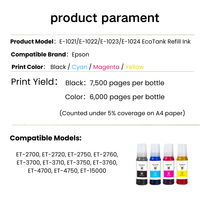 Laply 127ml 102 E-1021 T102 Botol Tinta Berbasis Air Warna Kompatibel ET-2720 ET-3750 ET-3700 ET-15000 untuk Printer 6000