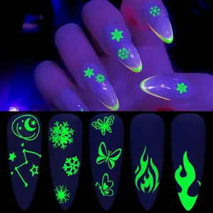 GREENKEM 3D Leaf Flower Butterfly Design Shinning Glitter Decoration Manicures Tips Summer Luminous Effect Nail Art Sticker