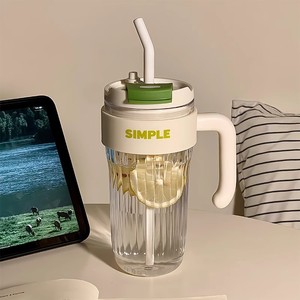 Simple Plastic Cup With Straw And Handle Large Capacity For Drinking Water Or Juice Summer 2021 Back To School Use - Product Image 1