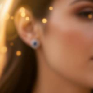 Orecchini a Perno E1733 Blu Zaffiro da Donna, Classici a Forma di Fiore con Incastonatura a Castone e Diamante Rotondo Taglio Brillante, Gioielli Raffinati - Product Image 2