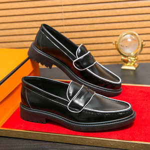 Custom Logo Fashion Trend Men's Genuine Leather Loafers Slip-On Elegant <b>Flat</b> Comfort Arch Support Wedding Shoes Office Dress - Product Image 4