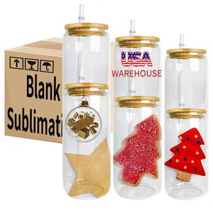 50 packs prêts à être expédiés – Gobelets en verre dépoli transparent de 16 oz vierges pour sublimation avec couvercle en bambou et paille en PP pour boissons glacées en vinyle - Product Image 2