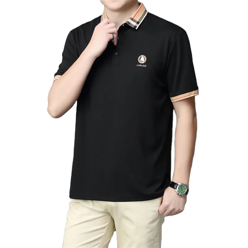 Modisches Herren t-Shirt mit schwarzen Streifen GSDQL Polo-Shirt Stil mit China Drachendruck Baumwollstoff