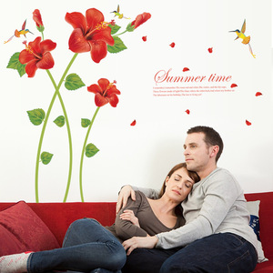 Autocollant mural en PVC amovible SK9069 Fleur d'hibiscus rouge 60X90 Décoration intérieure Design moderne - Product Image 2