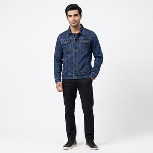 New Fashion Wholesale <b>Men's</b> Vintage Denim <b>Jackets</b> with Stand Collar and Front Logo Windproof 100% Cotton High Quality - Product Image 1