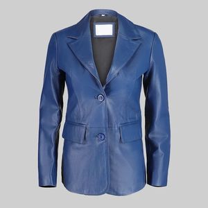 Chaqueta Blazer de Cuero Azul para Mujer, Traje de Dos Botones, Ropa Exterior de Moda para Damas - Product Image 4