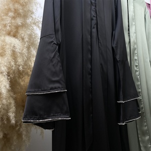 6789# Satin Material Fashion New <b>Dress</b> Front Zipper Two Layers With Sparkle Diamond Sleeves With Pockets Muslim Women <b>Dress</b> - Product Image 5
