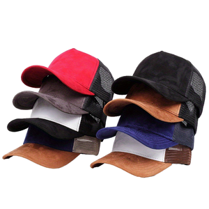 Gorra trucker de gamuza barata al por mayor con visera curva, bordada, de malla, lisa, deportiva - Product Image 1