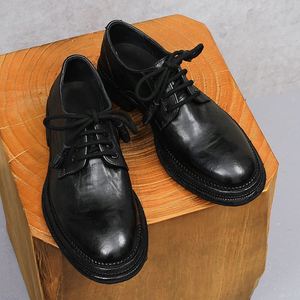 Chaussures en cuir de style anglais rondes marron pour hommes, à lacets, en cuir véritable de haute qualité, chaussures décontractées pour hommes - Product Image 4