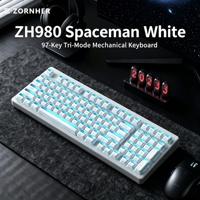 Zornher ZH980 RGB Backlit Spaceman Blue Mechanical Keyboard 97-tombol PBT Keycaps Struktur Gasket Tri Mode untuk Gaming Kantor