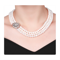 Collar de Perlas de Agua Dulce de Triple Hilera, Joyería para Mujer con Cierre de Circonita, Elegante, Clásico y Natural