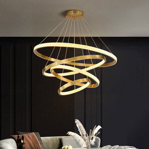 Gold Ring <b>Chandelier</b> LED Pendant <b>Light</b> E26 Warm White 3500K Adjustable Height Stainless Steel Living Room Ceiling Lamp CRI90 - Product Image 5