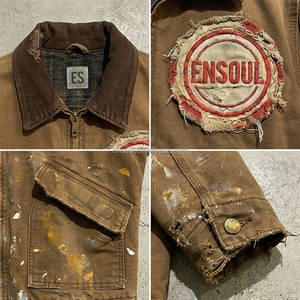 <span class=keywords><strong>Giacche</strong></span> <span class=keywords><strong>Invernali</strong></span> Trucker da <span class=keywords><strong>Uomo</strong></span> Personalizzate OEM con Effetto Invecchiato in Tela di Cotone Resistente con Schizzi di Pittura e Patch Vintage - Product Image 2