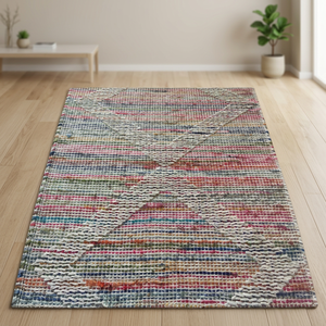 Tapis rectangulaire en jute et laine à motifs géométriques, fait main, style bohème, à poils plats, pour la décoration du salon - Product Image 2