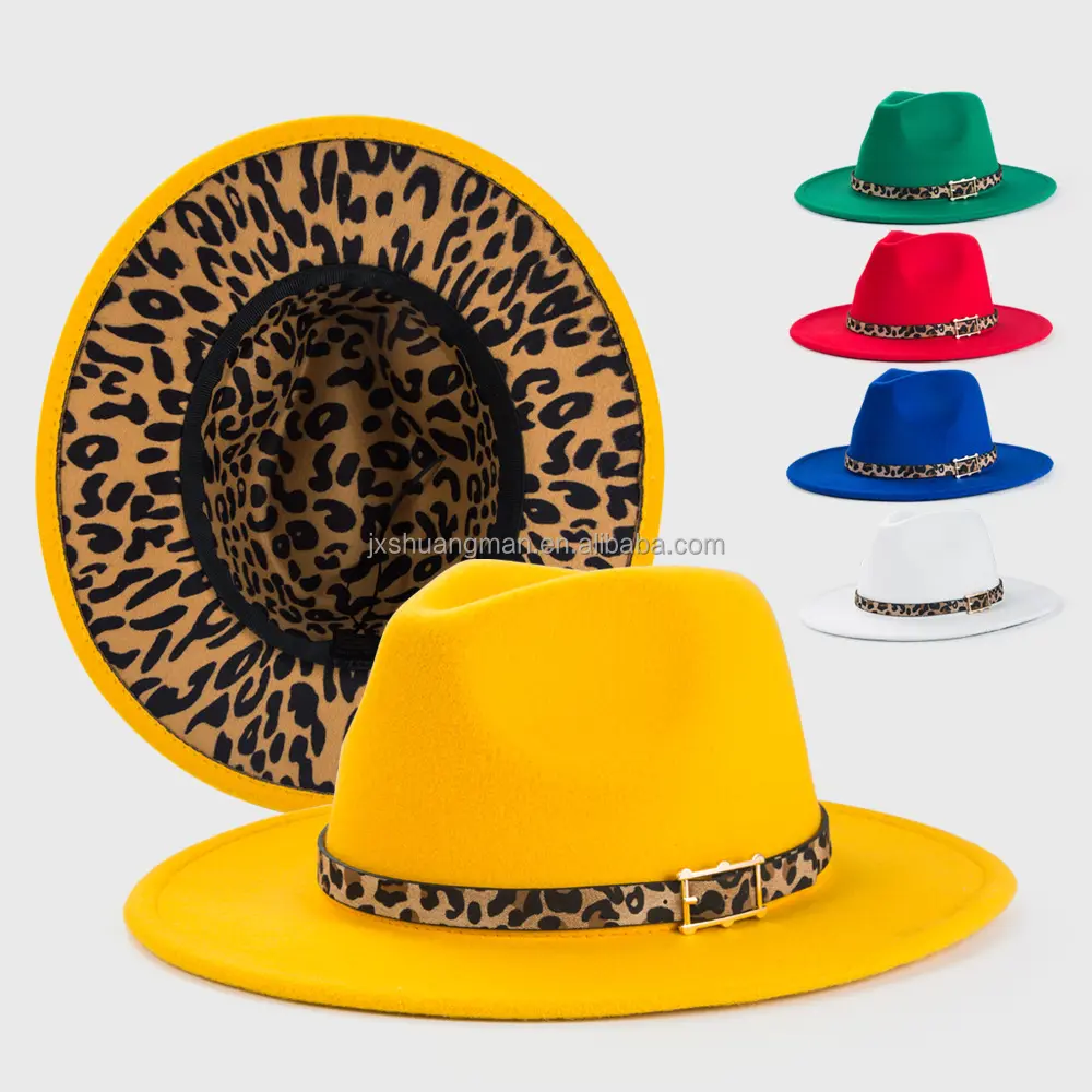 Men's leopard print denimhigh quality leopard bucket hat with double color and large eaves cowboy hat
