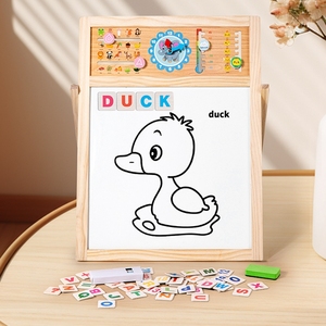 Chevalet d'art en bois enfants <span class=keywords><strong>arabe</strong></span> espagnol anglais Alphabet Cognition jeu en bois bricolage planche à dessin - Product Image 4