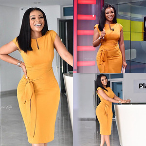 Bán Sỉ Đầm Bút Chì Ôm Sát Dáng Ngắn Tay Công Sở Nữ Màu Vàng Cho Nữ - Product Image 2