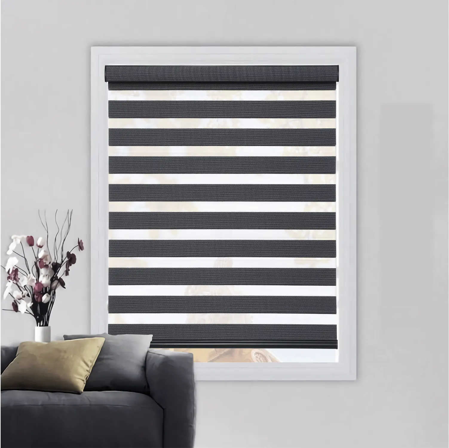 Smart Remote Control Blackout Blinds Electric Double Layer Zebra Blinds Motorized Fabric Roll For Meeting Room