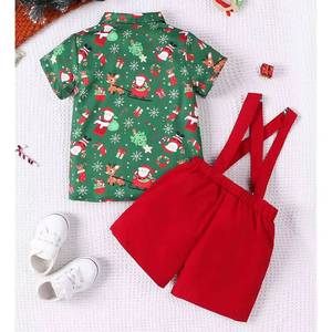 HP Kids Toddler Baby Boy Christmas Clothes Santa Print Button Down Shirt Shorts Set Gentlemen Outfits KBCS-014 - Product Image 2