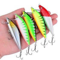 Leurre de pêche en ABS fabriqué en Chine, type Minnow, 7,5 cm, 9,5 g, avec hameçons pour la pêche en mer, en bateau, en rivière et en lac
