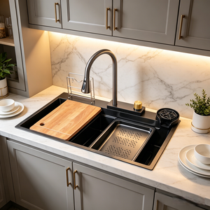 <span class=keywords><strong>Lavello</strong></span> da Cucina Multifunzionale di Alta Gamma, 33 Pollici, Vasca Singola, Fatto a Mano in Acciaio Inossidabile, Installazione Topmount, Monoforo, Resistente ai Graffi - Product Image 1