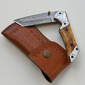 Cuchillo de Bolsillo de Acero de Damasco Hecho a Mano de Alta Calidad con Funda de Cuero, Regalo Perfecto para Camping, para Padres, Compatible con OEM y ODM - Product Image 3