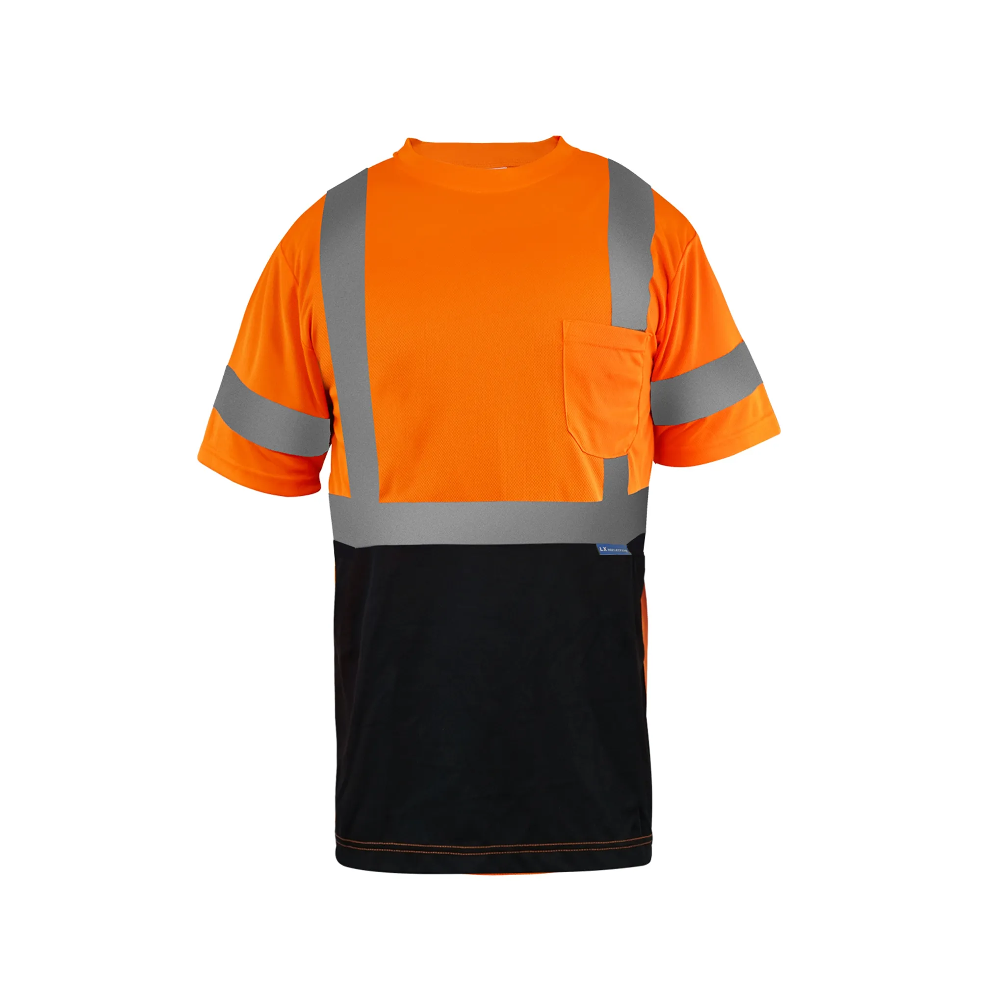 LX Stock T-shirt de sécurité réfléchissant à quantité minimale de commande basse Orange Black Reflective Print Polo T-shirt à manches courtes avec logo