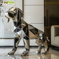 Sculpture de chien en acier inoxydable poli miroir, artisanat moderne
