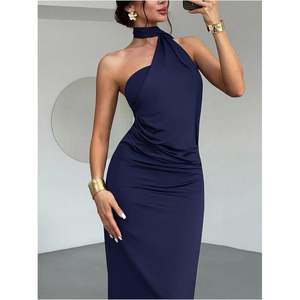 Robe longue moulante asymétrique pour femme en jersey, élégante pour cocktail et soirée, taille naturelle - Product Image 1