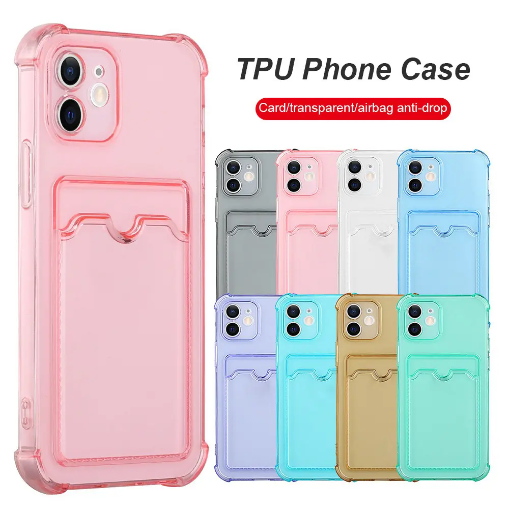 Fashion Credit Card Slots Houder Transparant Shockproof Phone Case Voor Samsung S21 S20 Iphone 13 12 11 Clear Tpu Siliconen cover