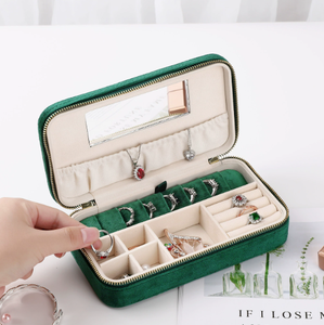 Boîte à bijoux en velours de haute qualité avec plateau amovible, organisateur de voyage multicouche pour bracelets et colliers, impression personnalisée - Product Image 5