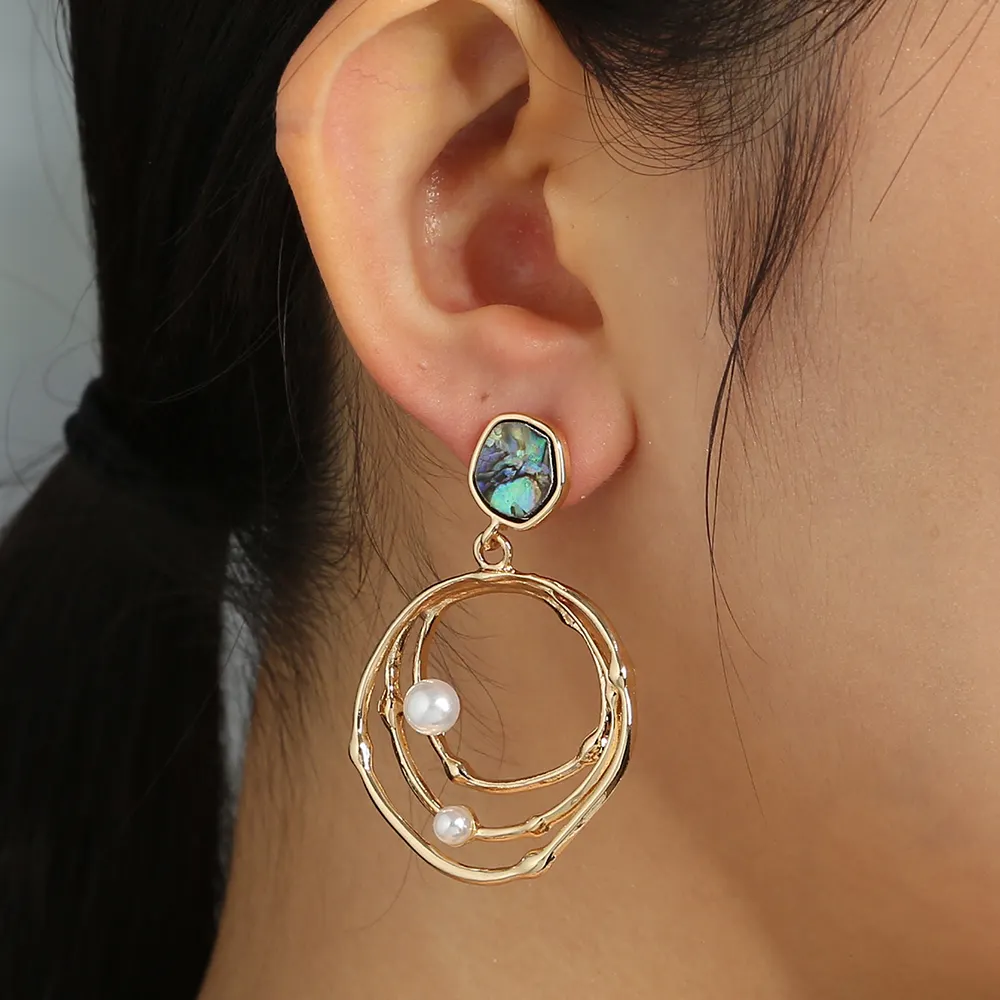 2022 Hot Bohemian Natural Abalone Shellfish Pearl Earring 925 Silver Stud Round Big Gold Hoop Earrings Women Girls Jewelry