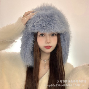 Chapeau Lei Feng en peluche pour femme, bonnet de ski chaud pour l'hiver, protection des oreilles, coupe-vent, doublure polaire épaisse, adulte 56-58cm HX021 - Product Image 2