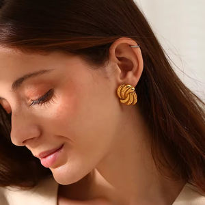 Ventes directes d'usine de boucles d'oreilles en acier inoxydable de créateur de luxe pour les femmes plaqué or ligne ovale Style à la mode fête - Product Image 2