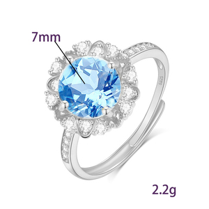 Anillo de Dedo Ajustable con Flor de Plata de Ley 925, 9 Piezas, con Cristal Natural Redondo de 7mm, Chapado en Oro, Joyería Antideslustre para Mujer - Product Image 6