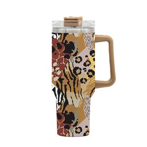 Stainless Steel Tumbler 40oz Leopard Print <b>Insulated</b> Handle Travel <b>Mug</b> - Product Image 1