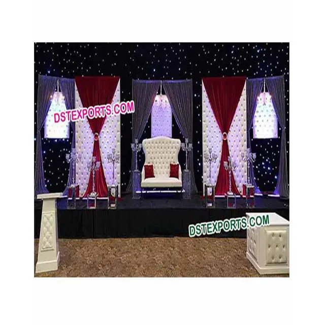 Telón de fondo de cuero para boda, Panel de telón de cristal de escenario de boda india ajustado, con Pin de cuero blanco