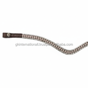 สายคาดหน้าม้าหนังสีดำหรือสีน้ำตาลประดับมุกและคริสตัลแบบอาร์เทมิส พร้อมห่วงปรับระดับได้ - Product Image 1