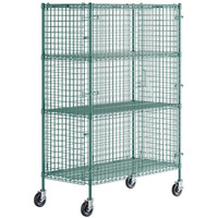 Kit de cage de sécurité mobile en fil chromé avec 4 étagères, unité de rangement roulante verrouillable pour vin, spiritueux, bière et entrepôt