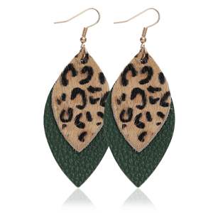 Boucles d'oreilles en similicuir Vintage imprimé léopard Double goutte en cuir pendentif boucles d'oreilles pour femmes Uionen 894 - Product Image 4